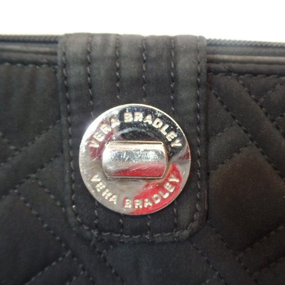 Vera Bradley Black Quilted Silvetone Hardware Organizer Wallet Zipped & Turnlock - Picture 2 of 9